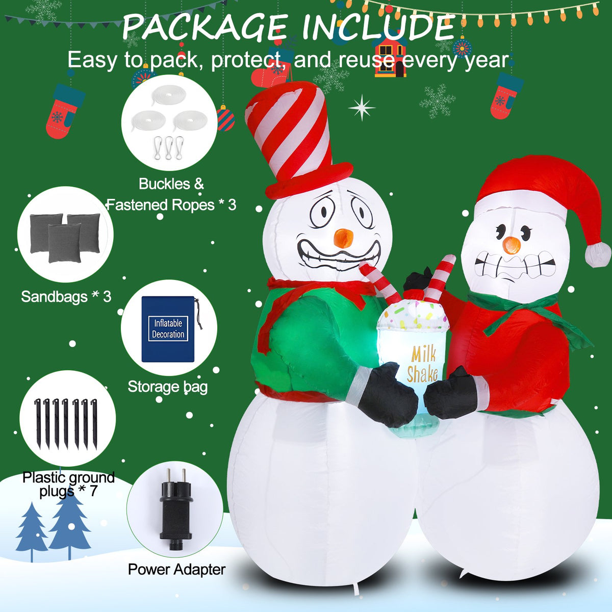 Aship 6 FT Animated Snowman Couple Christmas Inflatables Outdoor Decorations, Shivering Snowmen Inflatable with LED Lights, Funny Christmas Blow Up Yard Decorations for Garden Patio Lawn Xmas Decor