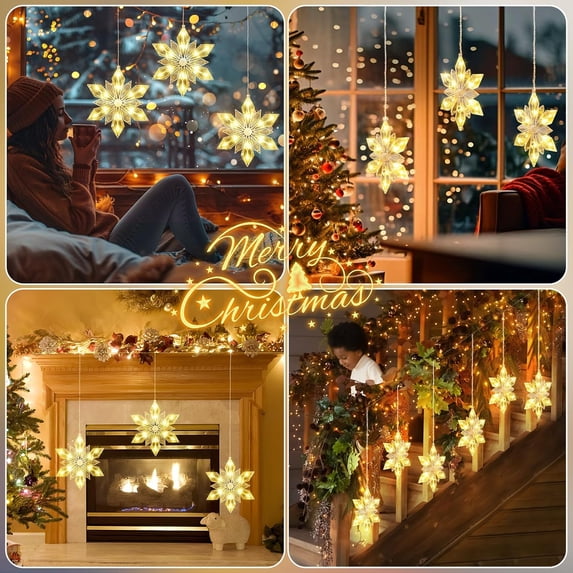 Christmas Snowflakes Window Lights, 3 Pack 36 LEDs Christmas Window Decoration with Timer Memory, Battery Operated Xmas Window Lights Hanging Indoor Decoration