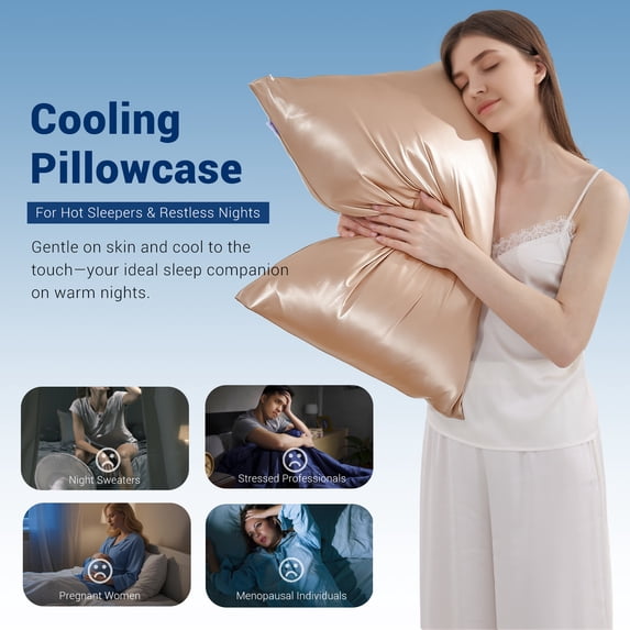 Aship Arc-Chill 3.0 Cooling Pillow Cases, Q-max >0.5 Jade-Infused Silky Pillowcase for Hair & Skin, Breathable & Moisture-Wicking, Hidden Zipper, Machine Washable, Queen 20''x30'', 2 Pack Champagne