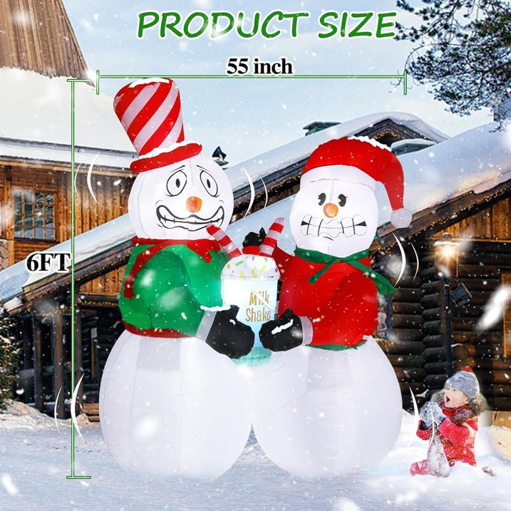 Aship 6 FT Animated Snowman Couple Christmas Inflatables Outdoor Decorations, Shivering Snowmen Inflatable with LED Lights, Funny Christmas Blow Up Yard Decorations for Garden Patio Lawn Xmas Decor
