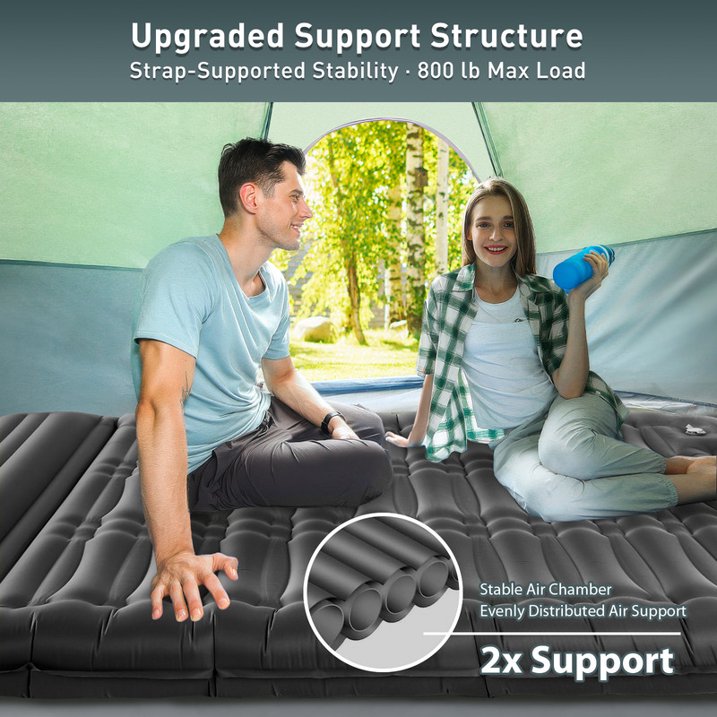 Aship 5.5" Thick Double Sleeping Pad, Inflatable Double Sleeping Mat Camping with Foot Pump & Pillow, 800 lbs Camping Mattress for Backpacking, Hiking, Traveling, Tent, 40D Nylon + TPU Coating, Gray