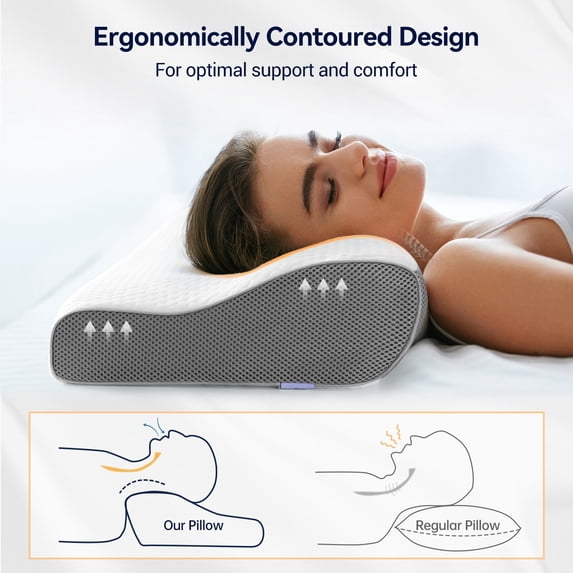 Aship Cervical Pillow for Neck Pain Relief, Ergonomic Contour Memory Foam Pillows, Breathable Cooling Pillow for Hot Sleepers, Neck Pillow for Side Back Stomach Sleeper, Machine Washable, 20''x12''