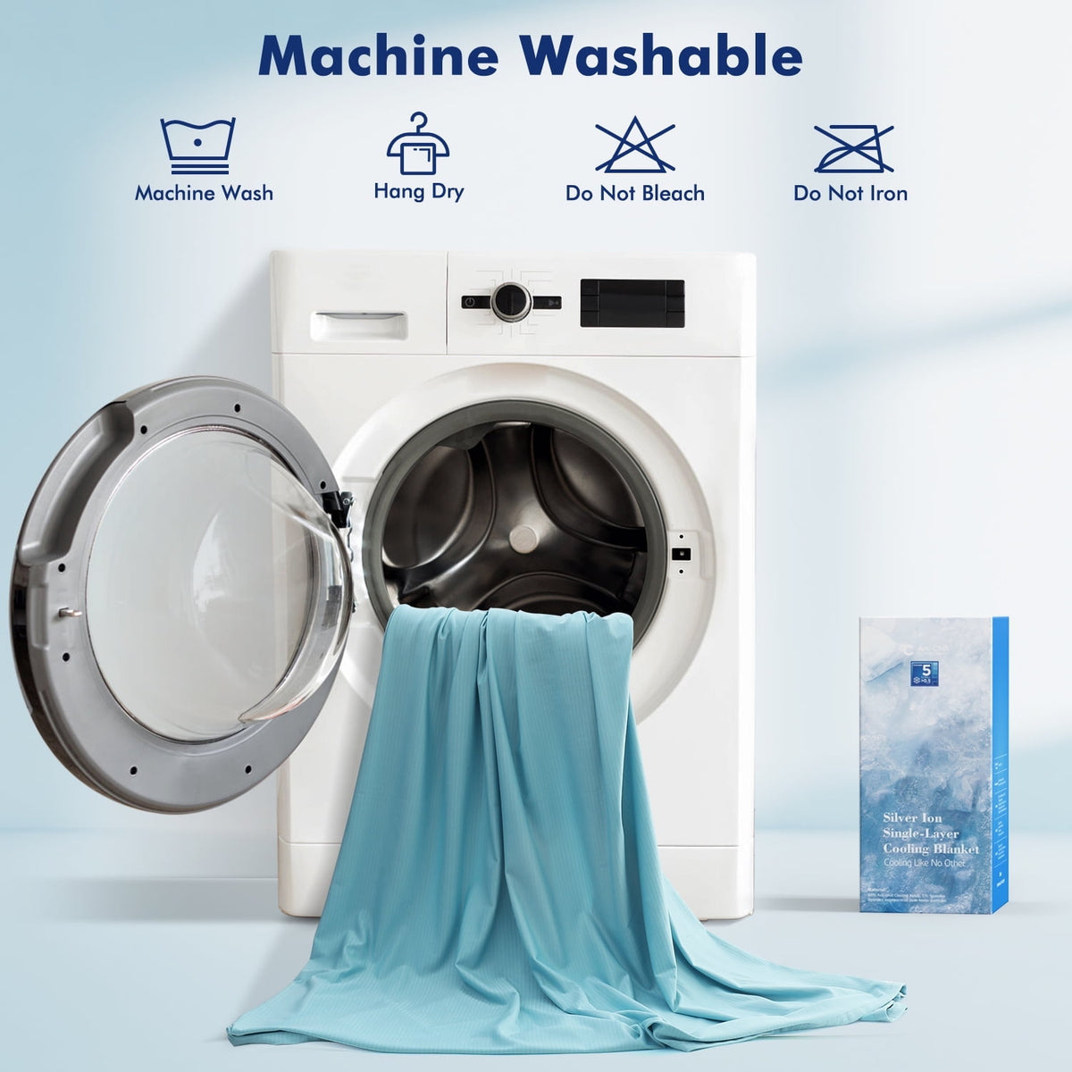Aship Cooling Blanket Queen Size, Silver Ion Self Cleaning Single-Layer Summer Blanket, Breathable Luxury Cooling Blanket for Hot Sleepers, Light Blue, 50"*70"