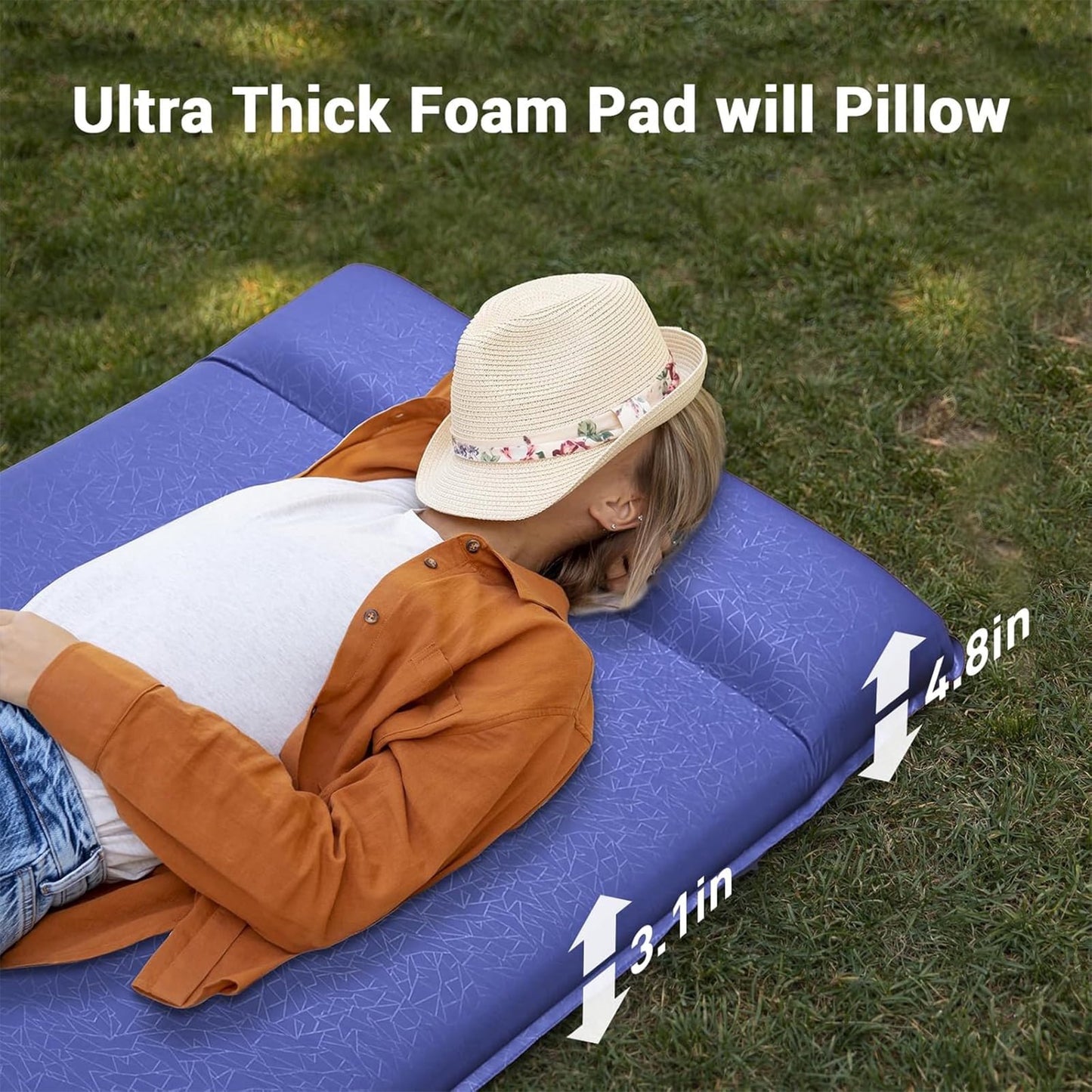 Aship 26D Memory Foam Self Inflating Sleeping Pad, 3.15" Thick Sleeping Mat Camping with Pillow, 800 lbs Camping Mattress, R-Value 9.5 Sleeping Pad for Camping Travel, 27''x77'' Single, Navy Blue