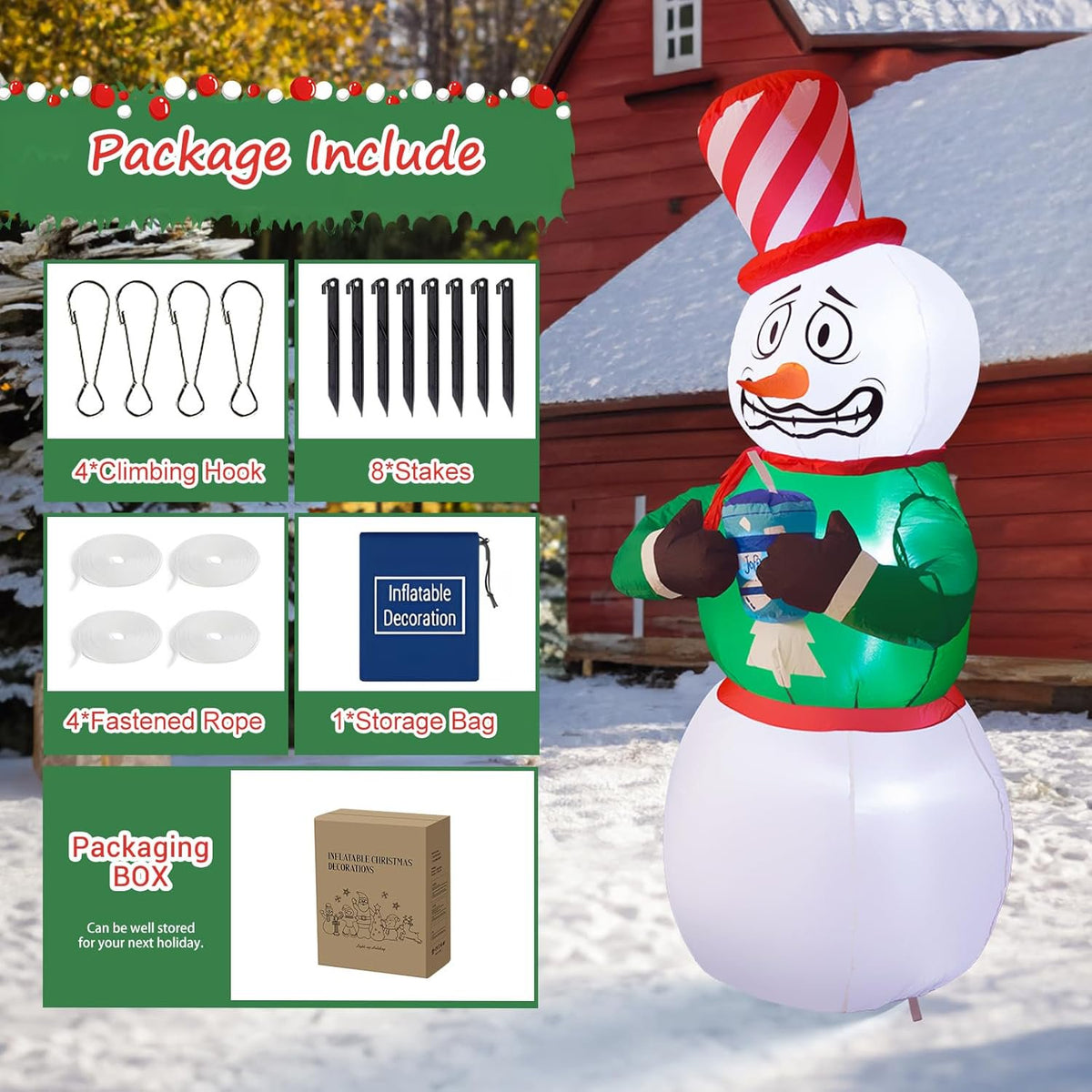 Aship 6 FT Animated Snowman Christmas Inflatables Outdoor Decorations, Shivering Snowman Inflatable with LED Lights, Funny Christmas Blow Up Yard Decorations for Garden Patio Lawn Party Xmas Decor
