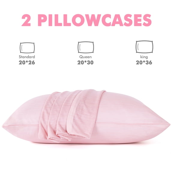 Aship Cooling Pillow Cases, Dual-Sided Summer Cooling Pillowcases, Arc-Chill Jade-Infused Fiber, Breathable & Moisture-Wicking, Non-Slip Hidden Zipper, Machine Washable, King 20''x36'', 2 Pack Pink