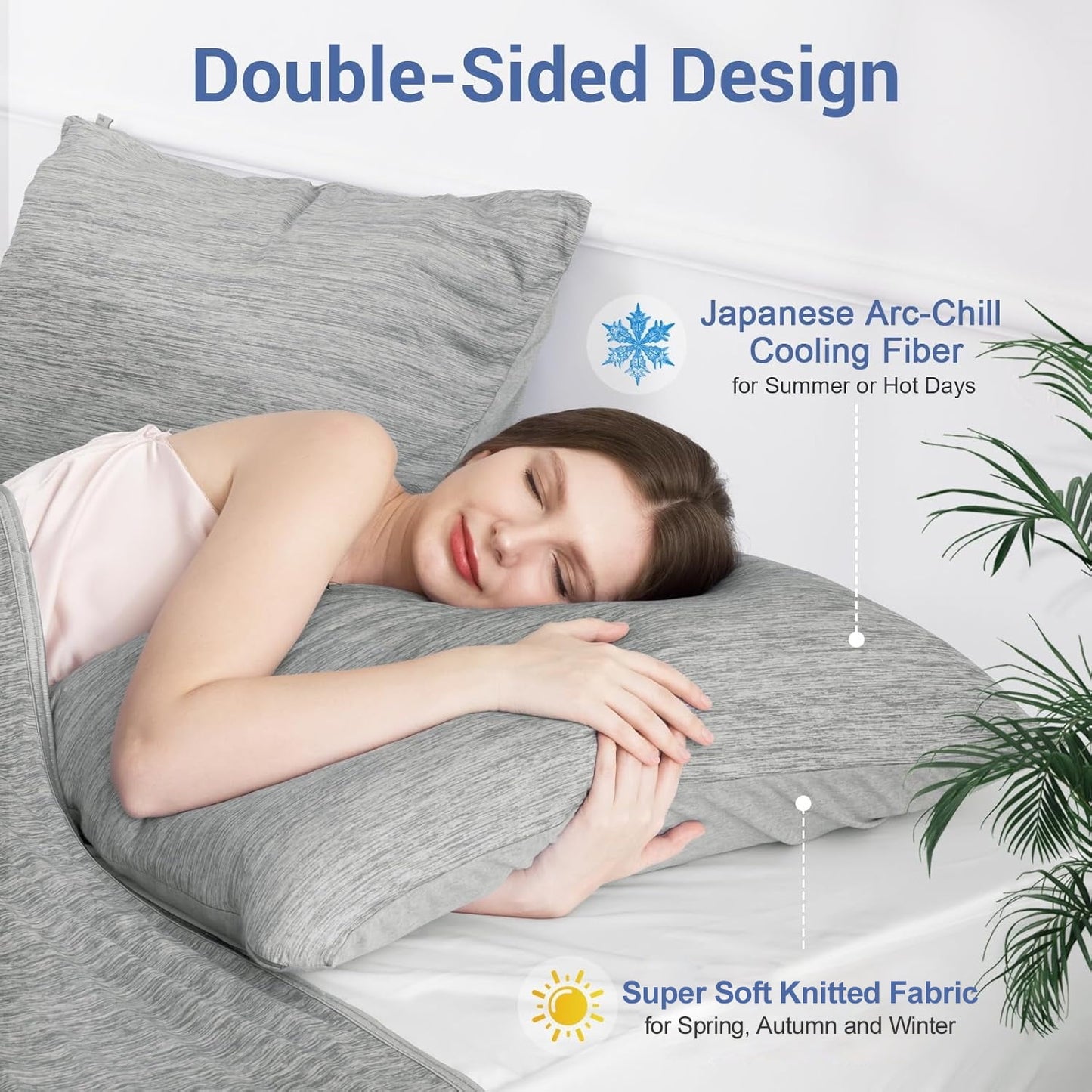 Aship Arc-Chill Cooling Pillow Cases, Q-Max >0.45 Jade-Infused Dual-Sided Summer Cooling Pillowcase, Smoother Skin & Frizz-Free Hair, Hidden Zipper, Machine Washable, King 20''x36'', 2 Pack Gray
