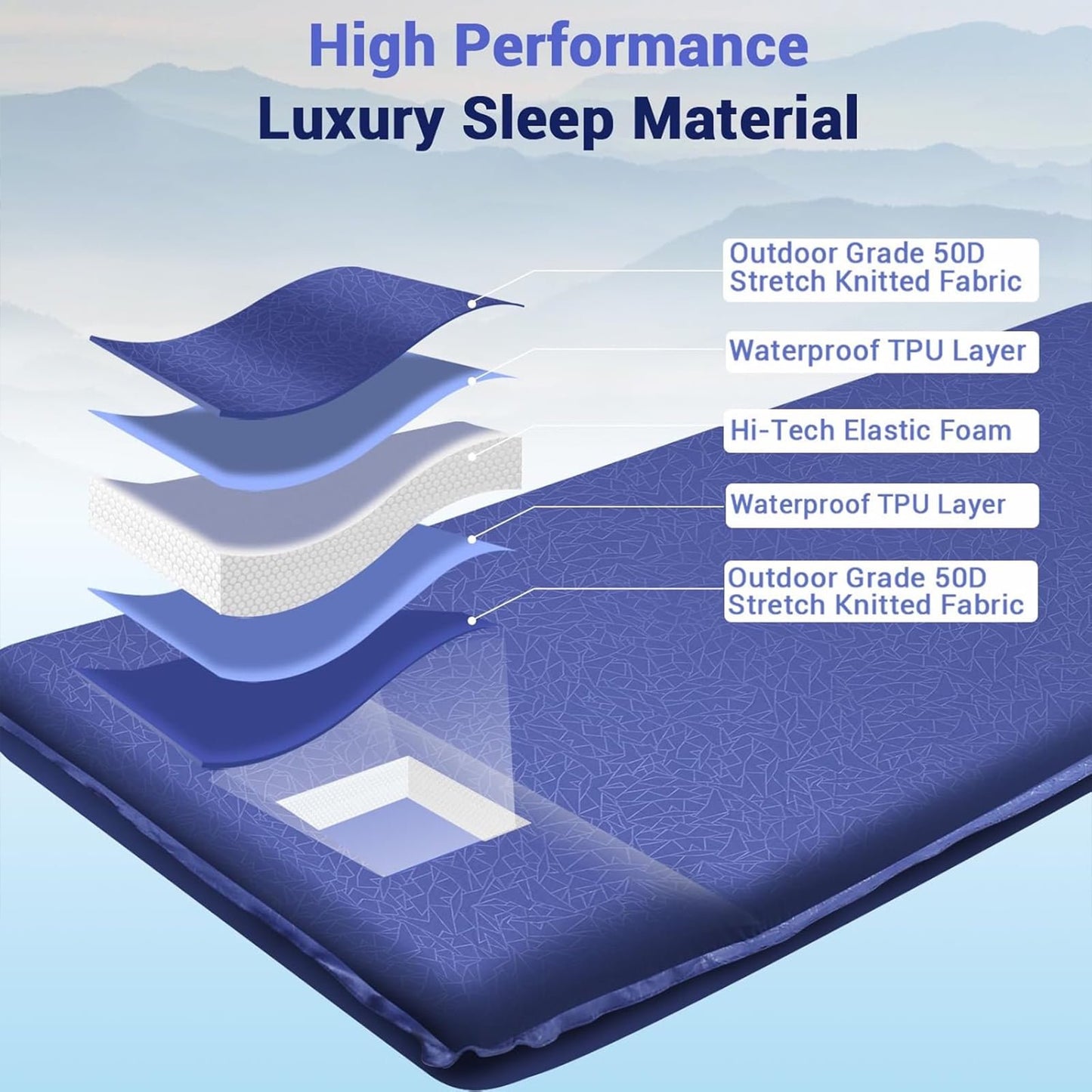 Aship 26D Memory Foam Self Inflating Sleeping Pad, 3.15" Thick Sleeping Mat Camping with Pillow, 800 lbs Camping Mattress, R-Value 9.5 Sleeping Pad for Camping Travel, 27''x77'' Single, Navy Blue