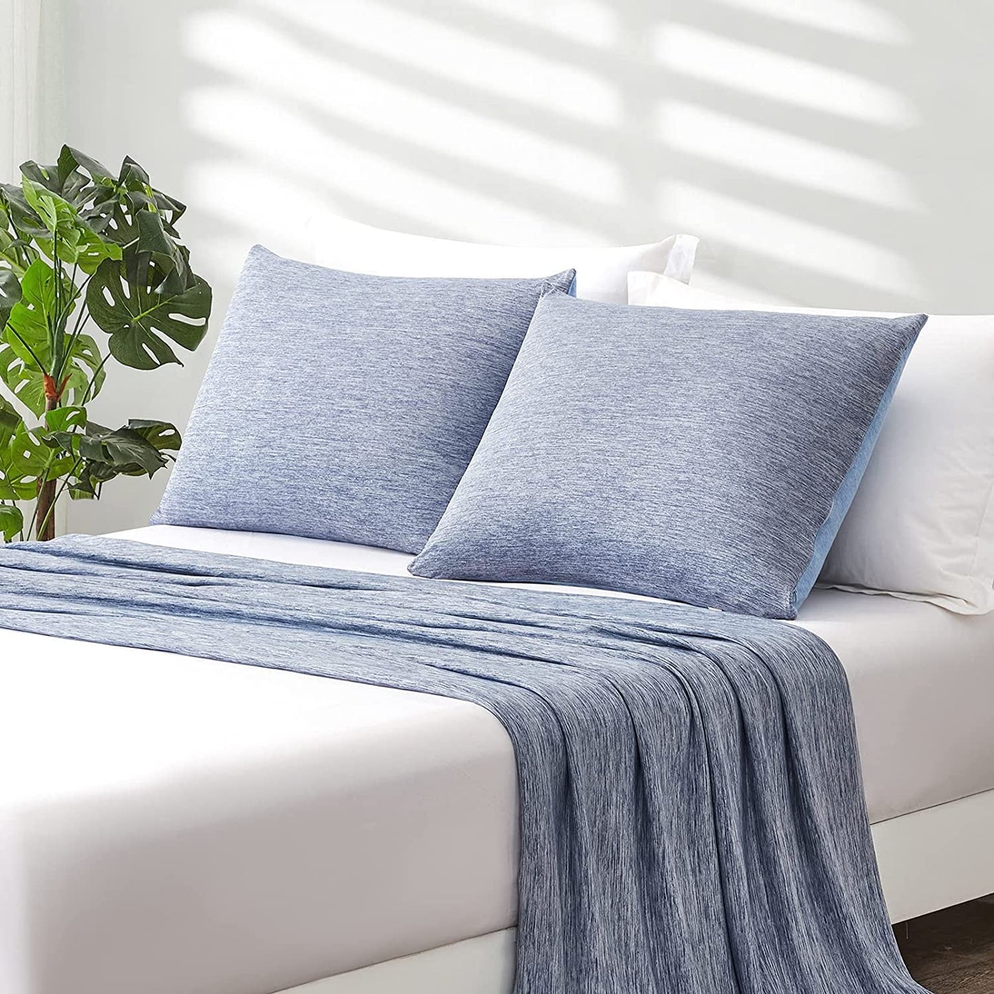 Aship Arc-Chill Cooling Pillow Cases, Q-Max >0.45 Jade-Infused Dual-Sided Summer Cooling Pillowcase, Smoother Skin & Frizz-Free Hair, Hidden Zipper, Machine Washable, King 20''x36'', 2 Pack Blue