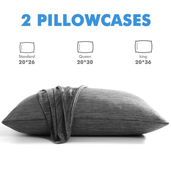 Aship Cooling Pillow Cases, Dual-Sided Summer Cooling Pillowcase, Arc-Chill Jade-Infused Fiber, Breathable Moisture-Wicking, Non-Slip Hidden Zipper, Machine Washable, Standard 20''x26'', 2 Pack Black