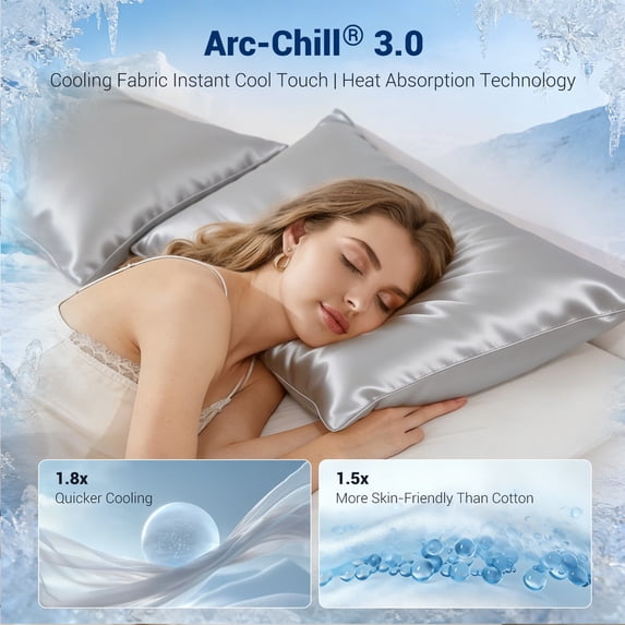 Aship Arc-Chill 3.0 Cooling Pillow Cases, Q-max >0.5 Jade-Infused Silky Pillowcase for Hair & Skin, Breathable & Moisture-Wicking, Hidden Zipper, Machine Washable, King 20''x36'', 2 Pack Silver Gray