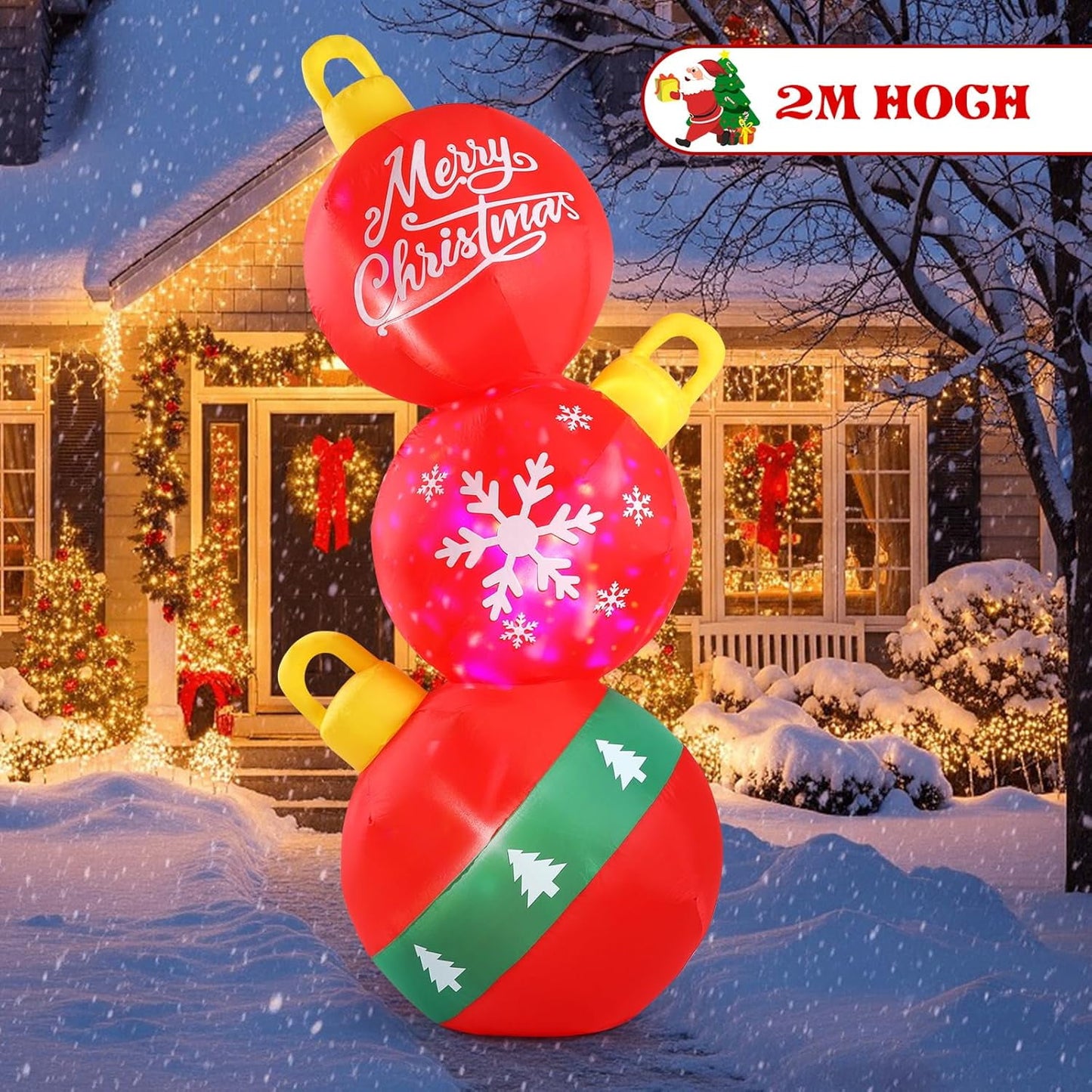 Aship 6.5FT Christmas Ball Inflatable Decor with Built in Warm White LED& Disco Light Ball, Waterproof Christmas Blow Up Yard Decor for Garden Lawn Outdoor