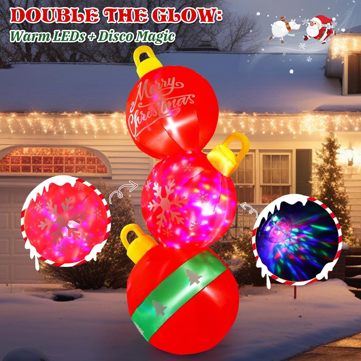 Aship 6.5FT Christmas Ball Inflatable Decor with Built in Warm White LED& Disco Light Ball, Waterproof Christmas Blow Up Yard Decor for Garden Lawn Outdoor