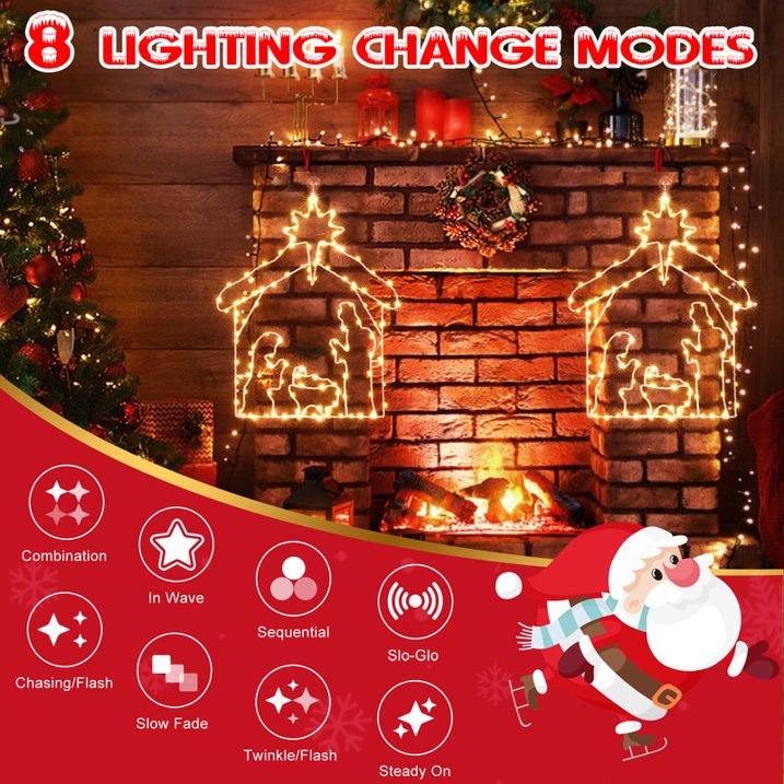 Aship Christmas Decorations, 8 Modes Lighted Nativity Christmas Window Silhouette Lights for Christmas Window Decor Indoor, Nativity Scene Christmas Window Lights with Timer Function, Warm White