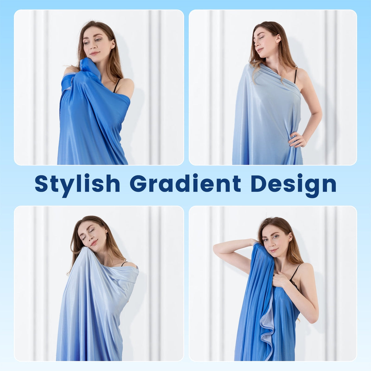 Aship Gradient Cooling Blanket King Size, Double-Sided Q-Max>0.5 Arc-Chill Summer Blanket, Breathable Soft Silky Skin-Friendly Cooling Blanket for Hot Sleeper - Blue 90"x108"
