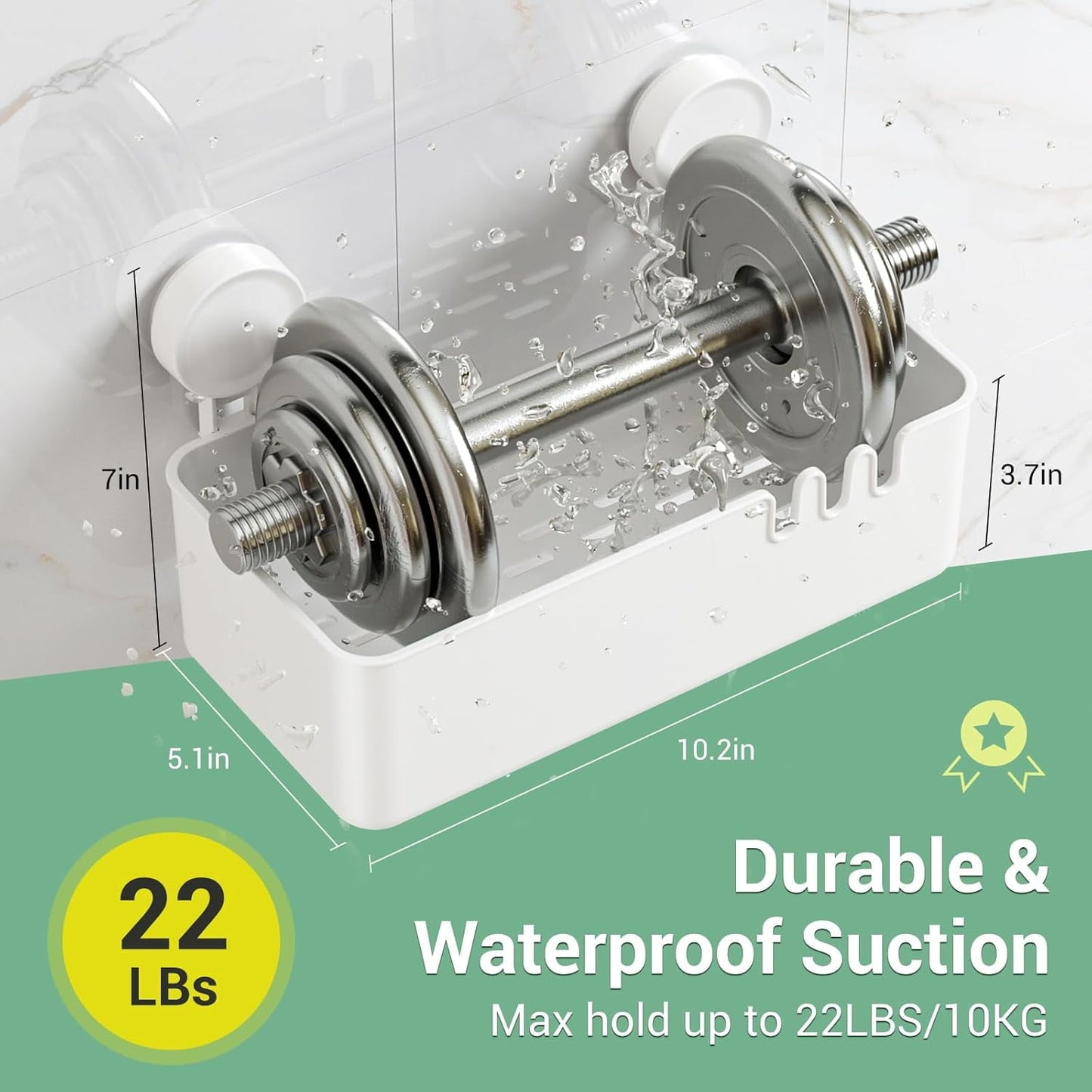 Shower Caddy 2 Pack, Aship Suction Cup Shower Caddy, No-Drill Removable Shower Organizer with Hook Slots, 22 lbs Heavy Duty Shower Shelf, Waterproof Bathroom Kitchen Shower Storage, White