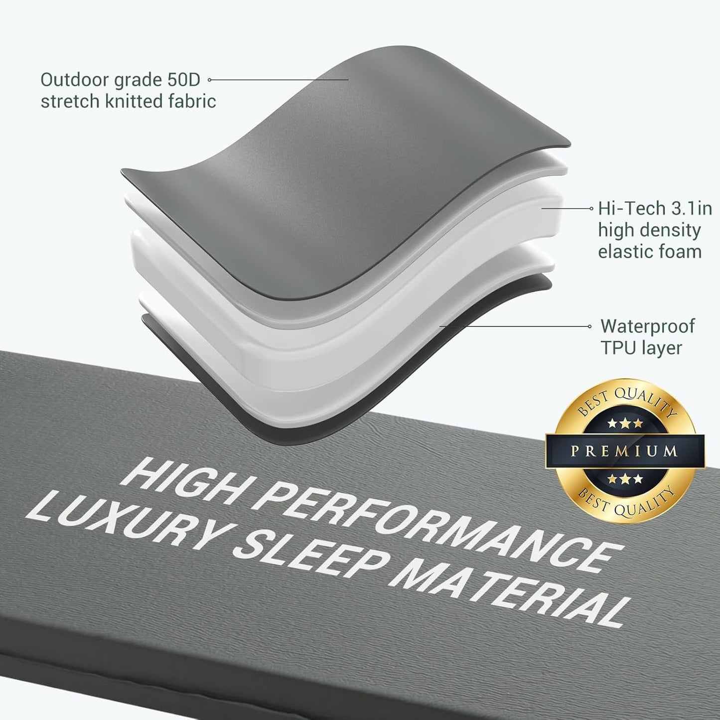 Aship 26D Memory Foam Self Inflating Sleeping Pad, 3.15" Thick Sleeping Mat Camping with Pillow, 800 lbs Camping Mattress, R-Value 9.5 Sleeping Pad for Camping Travel, 27''x77'' Single, Gray