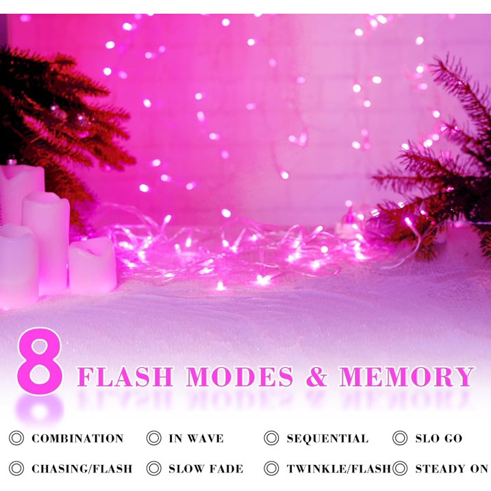 Aship 400LED Christmas Light String, 131Ft Plug in Pink&Cool White Christmas Tree Lights with 8 Modes & Memory, IP44 Waterproof Indoor/Outdoor Decor for Wedding Party