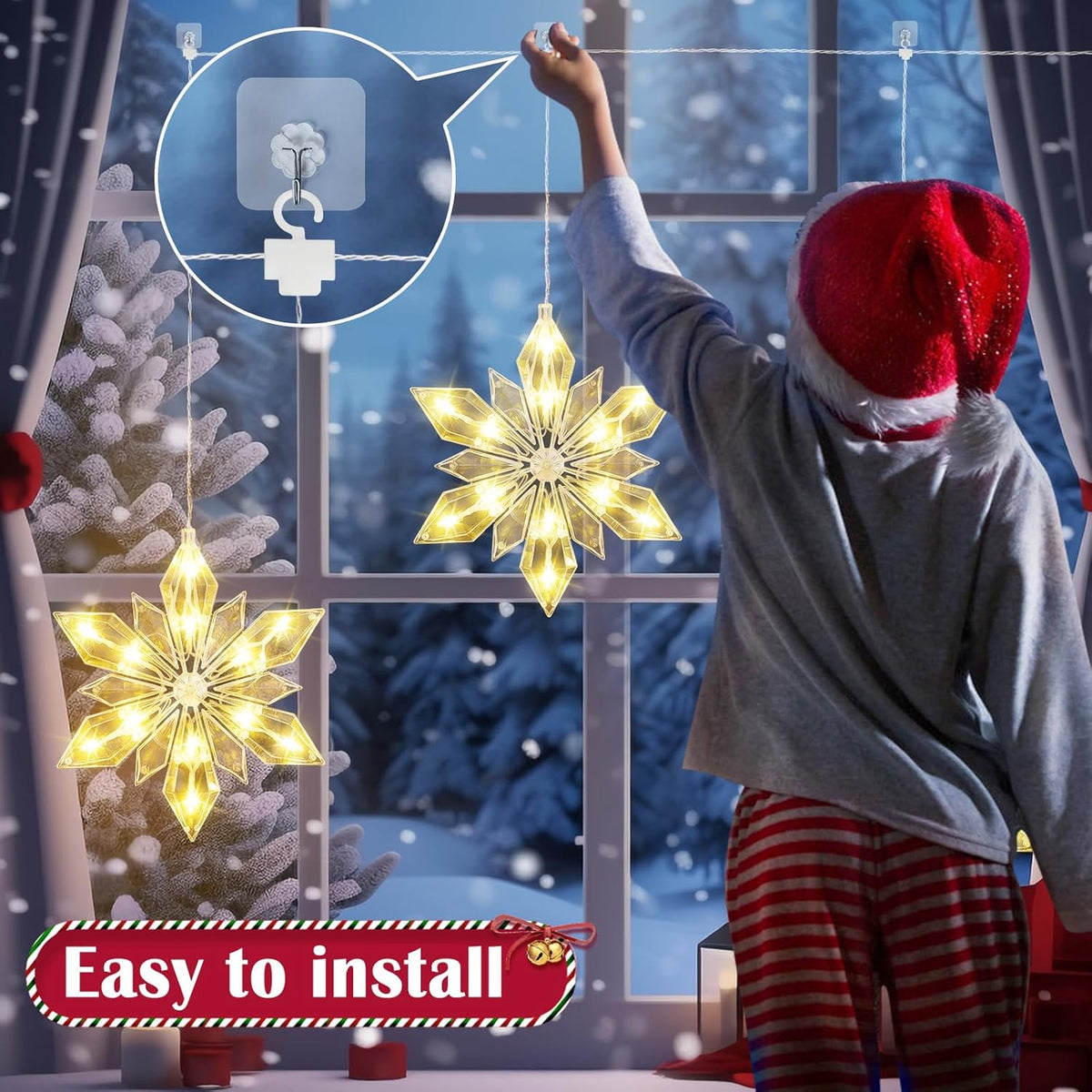 Christmas Snowflakes Window Lights, 3 Pack 36 LEDs Christmas Window Decoration with Timer Memory, Battery Operated Xmas Window Lights Hanging Indoor Decoration