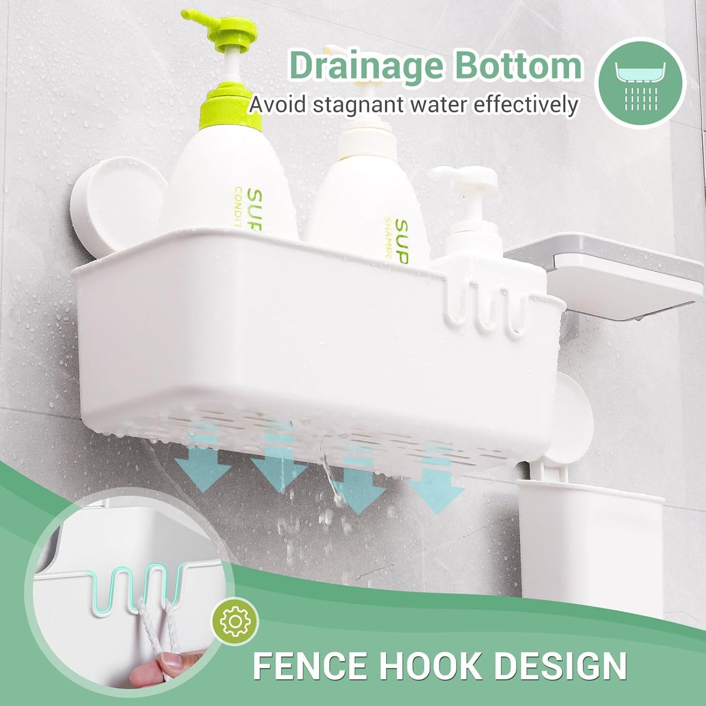 Aship Shower Caddy Set, No-Drill Removable Suction Cup Shower Caddy with Toothbrush Holders & Soap Dish, 22lb Heavy Duty Waterproof Shower Organizer for Bathroom Kitchen, 3 Pack Shower Shelf Combo