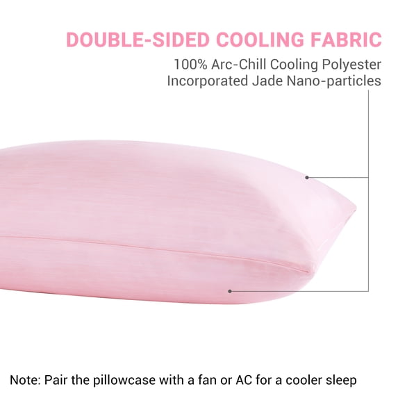 Aship Cooling Pillow Cases, Dual-Sided Summer Cooling Pillowcases, Arc-Chill Jade-Infused Fiber, Breathable & Moisture-Wicking, Non-Slip Hidden Zipper, Machine Washable, King 20''x36'', 2 Pack Pink