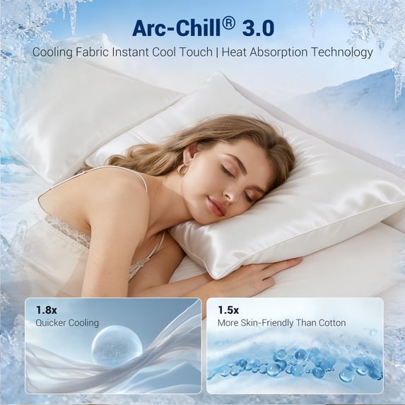 Aship Arc-Chill 3.0 Tech Cooling Pillow Cases, Q-max >0.5 Jade-Infused Silky Pillowcase for Hair & Skin, Breathable & Moisture-Wicking, Hidden Zipper, Machine Washable, King 20''x36'', 2 Pack White
