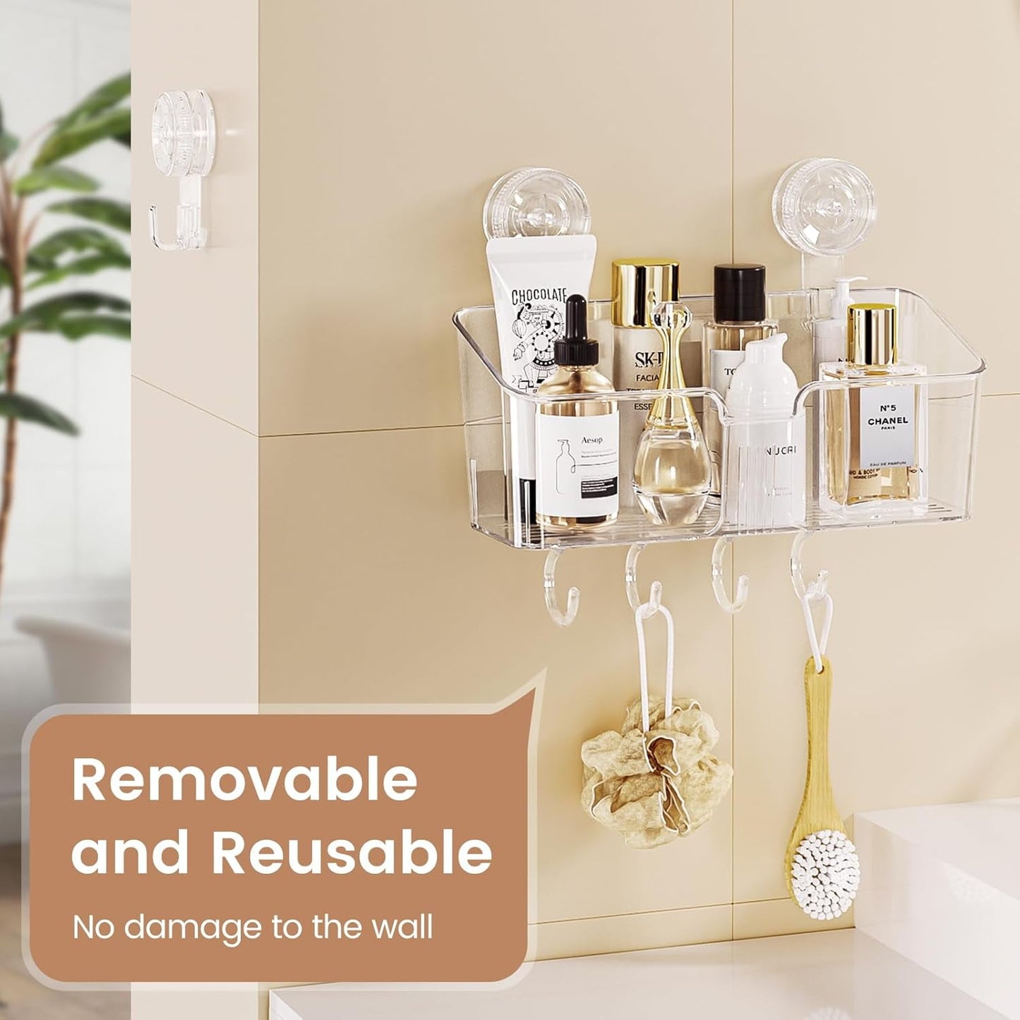 Aship Shower Caddy Set, No-Drill Removable Shower Organizer with Soap Dish & 2 Suction Hooks, 22lb Heavy Duty Waterproof Suction Cup Shower Caddy for Bathroom Kitchen Dresser, Clear, 4 Pack Combo