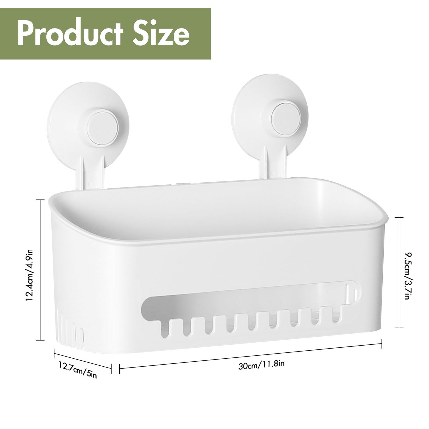 Aship Suction Cup Shower Caddy, TPE Colloid Adhesive Shower Organizer with Fence Hooks, 44 lbs Extra Heavy Duty Shower Caddy, No-Drill Waterproof Shower Shelf for Bathroom Kitchen Wall, White