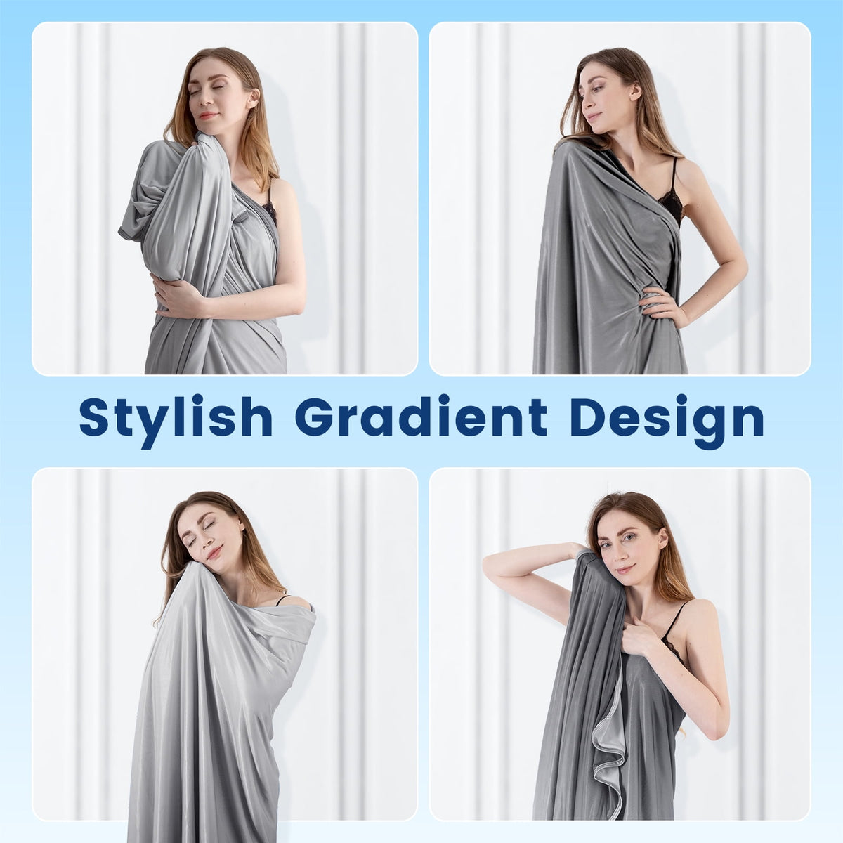Aship Gradient Cooling Blanket Queen Size 79"x86", Double-Sided Arc-Chill Summer Blanket Q-Max>0.5 , Breathable Cool Blanket Soft Silky Skin-Friendly Cooling Bed Blanket for Hot Sleeper,Gray